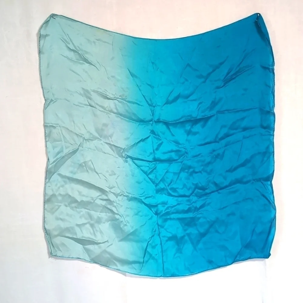 Vintage Blue Ombre Silk Square Scarf Handrolled Edging